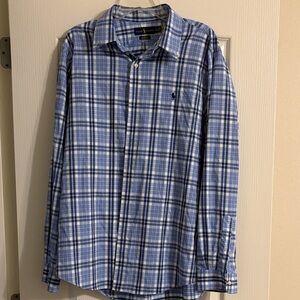 Ralph Lauren Men's Blue and White Plaid Shirt
